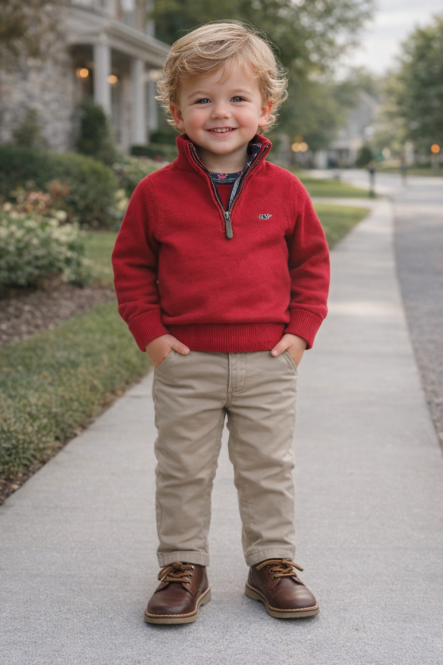 Vineyard Vines Boy's 3T Knit Boathouse Red Velvet Pullover Quarter-Zip OS10-21